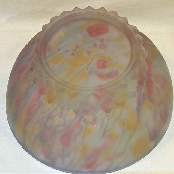 Rueven Art Glass Bowl Nouveau Art Pink Yellow Gray Hand Made 8.75" D x 4" H - Picture 4 of 6